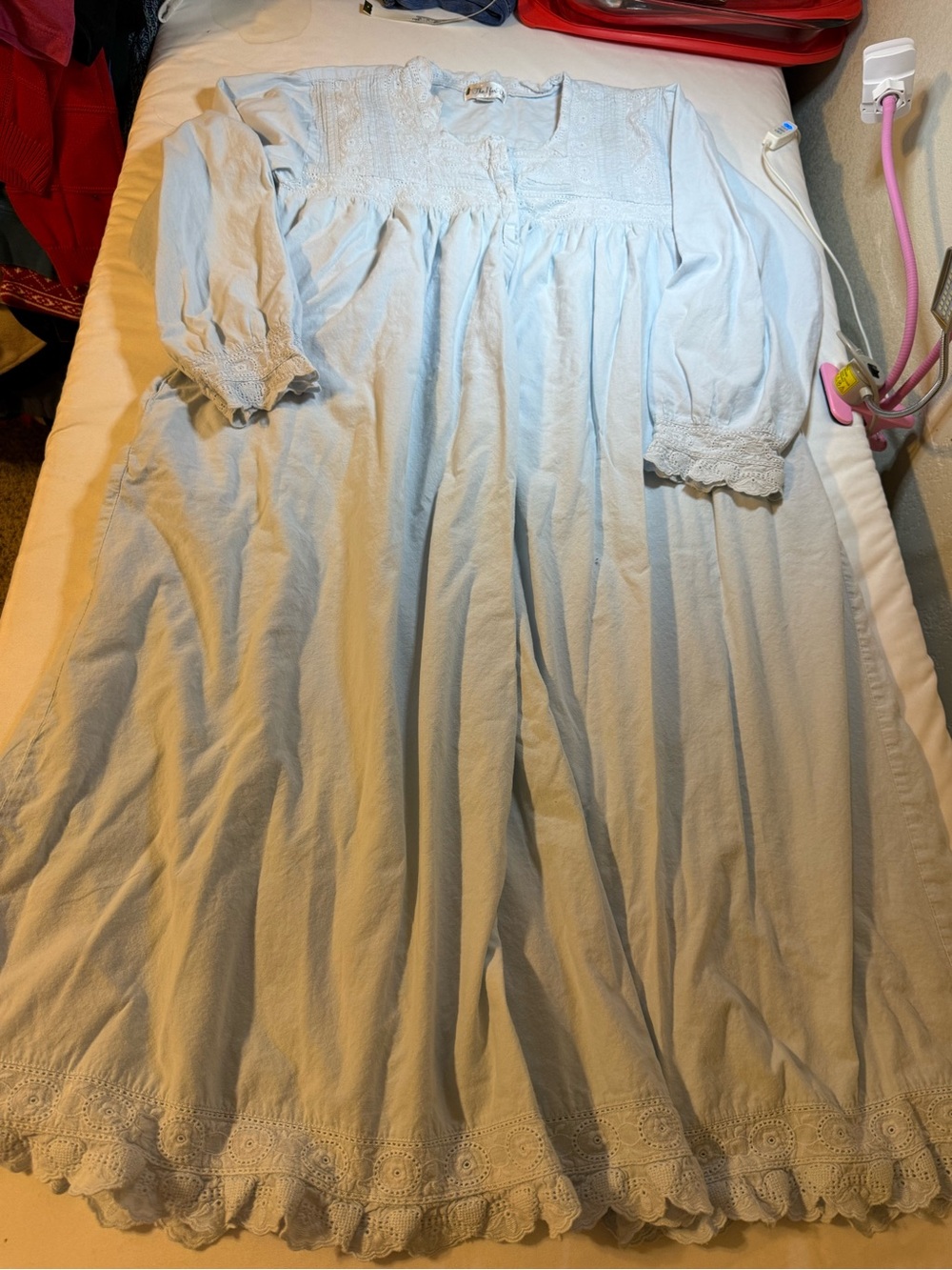 VTG Light Blue Women's Long Nightgown with Eyelet Trim